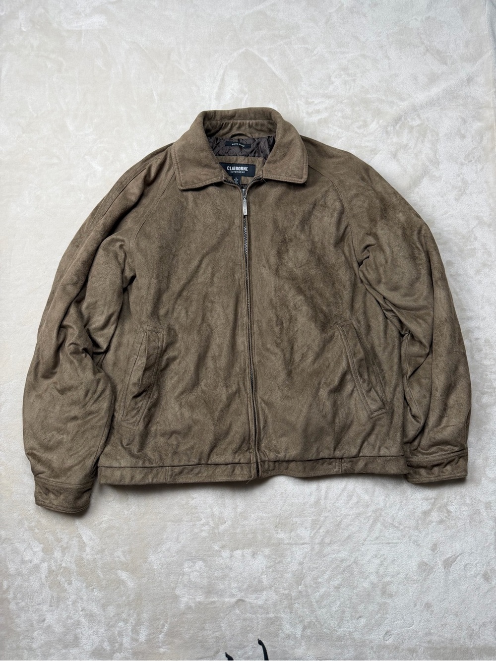 Claiborne Olive-Brown Zip Front Bomber Jacket